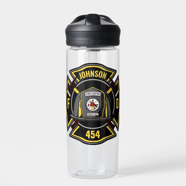 Firefighter ADD NAME Fire Department Rescue Team Water Bottle (Front)