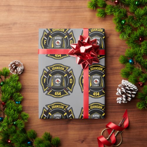 Firefighter ADD NAME Fire Department Rescue Team Wrapping Paper