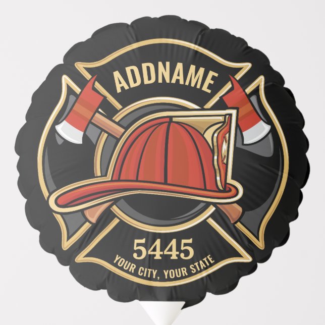 Firefighter ADD NAME Fire Station Department Badge Balloon (Front)