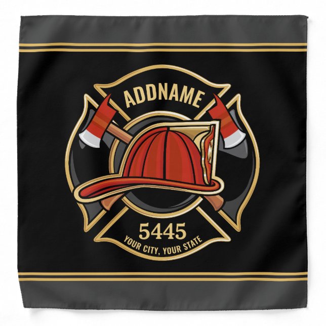 Firefighter ADD NAME Fire Station Department Badge Bandana (Front)