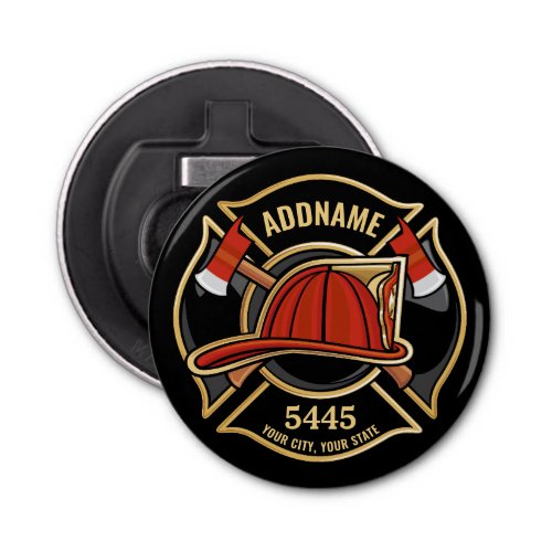 Firefighter ADD NAME Fire Station Department Badge Bottle Opener