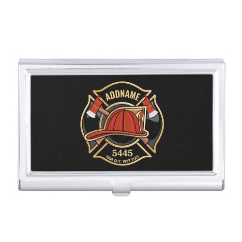 Firefighter ADD NAME Fire Station Department Badge Business Card Case