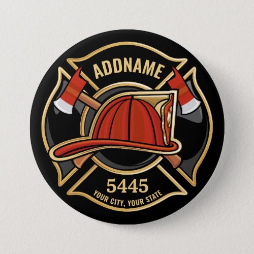 Firefighter ADD NAME Fire Station Department Badge Button