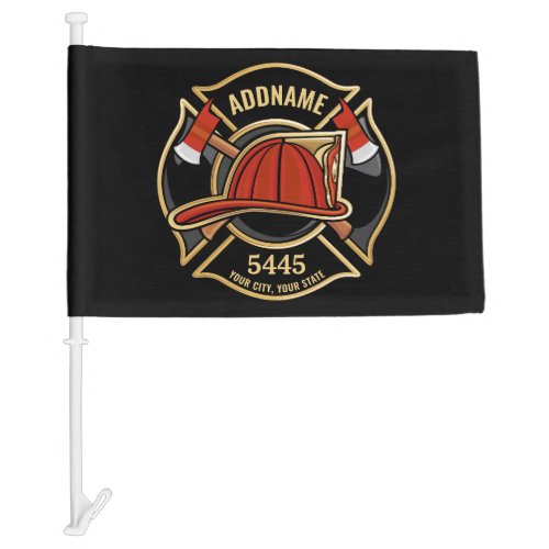 Firefighter ADD NAME Fire Station Department Badge Car Flag