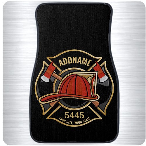 Firefighter ADD NAME Fire Station Department Badge Car Floor Mat