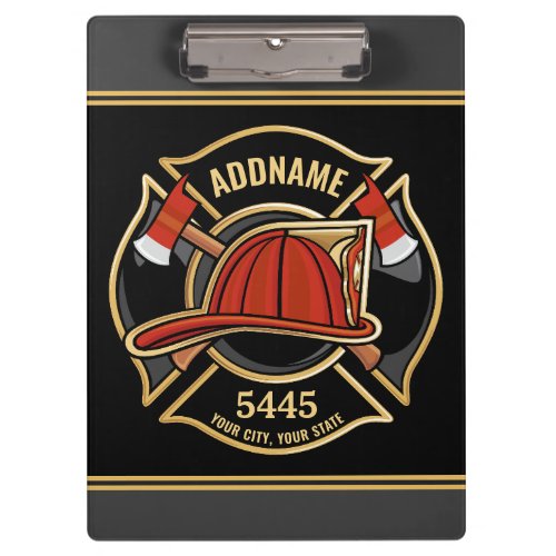 Firefighter ADD NAME Fire Station Department Badge Clipboard