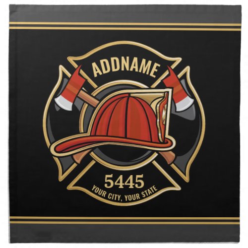 Firefighter ADD NAME Fire Station Department Badge Cloth Napkin