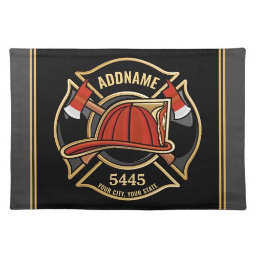 Firefighter ADD NAME Fire Station Department Badge Cloth Placemat