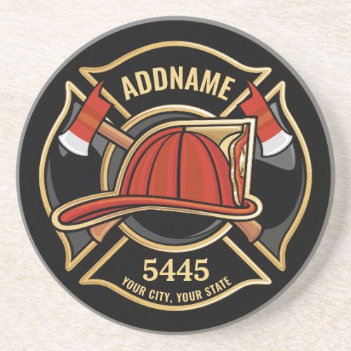 Firefighter ADD NAME Fire Station Department Badge Coaster