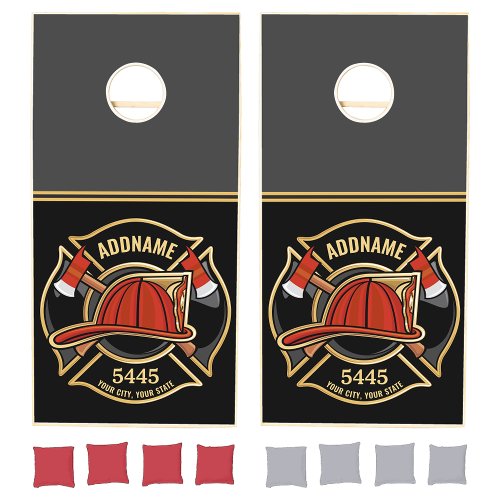 Firefighter ADD NAME Fire Station Department Badge Cornhole Set