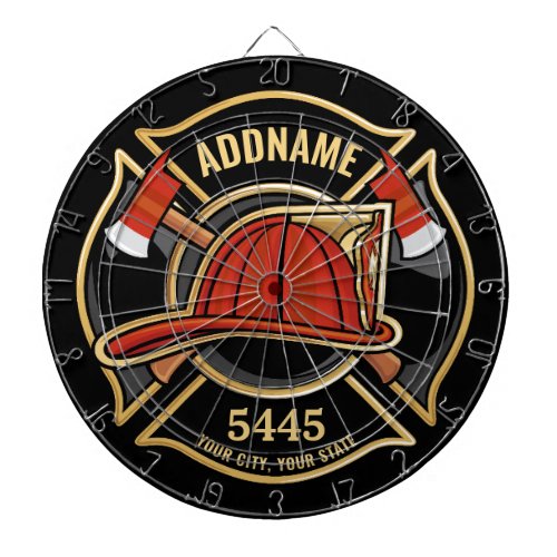 Firefighter ADD NAME Fire Station Department Badge Dart Board