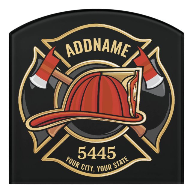 Firefighter ADD NAME Fire Station Department Badge Door Sign (Contour Front)