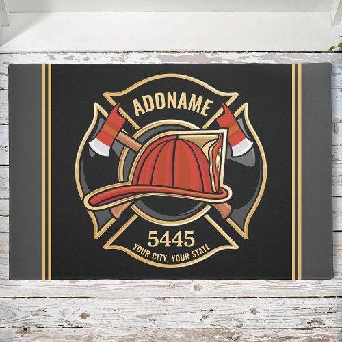 Firefighter ADD NAME Fire Station Department Badge Doormat