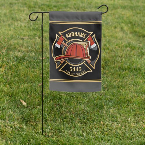 Firefighter ADD NAME Fire Station Department Badge Garden Flag
