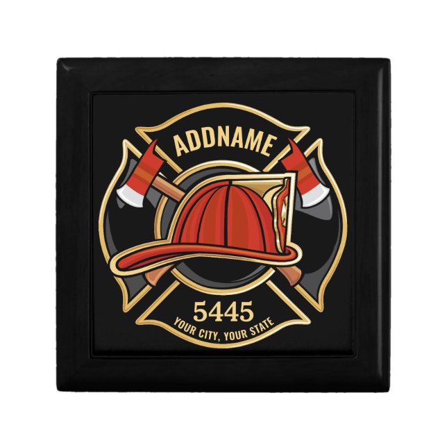 Firefighter ADD NAME Fire Station Department Badge Gift Box (Front)