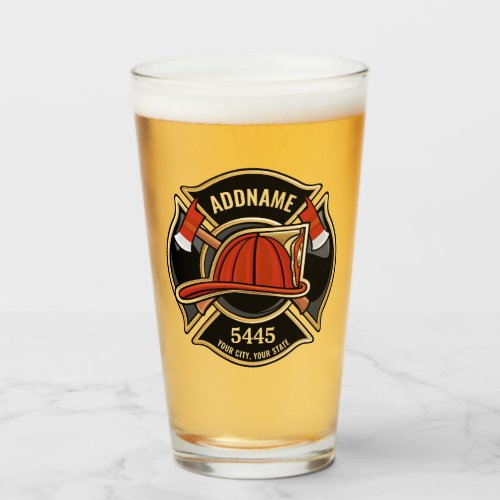 Firefighter ADD NAME Fire Station Department Badge Glass