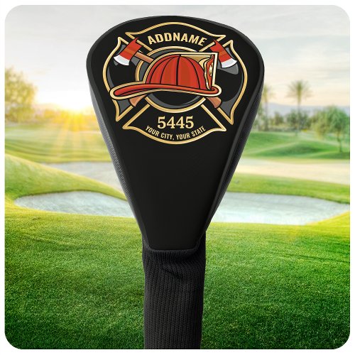 Firefighter ADD NAME Fire Station Department Badge Golf Head Cover