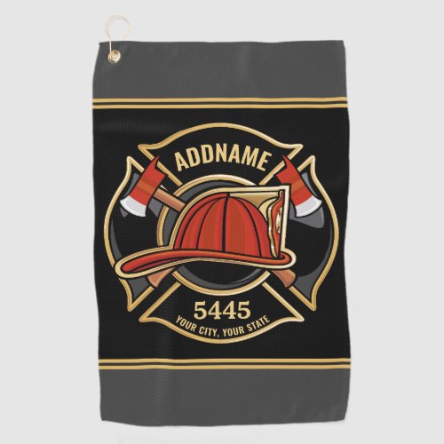 Firefighter ADD NAME Fire Station Department Badge Golf Towel