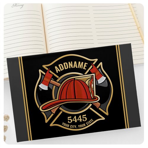 Firefighter ADD NAME Fire Station Department Badge Guest Book