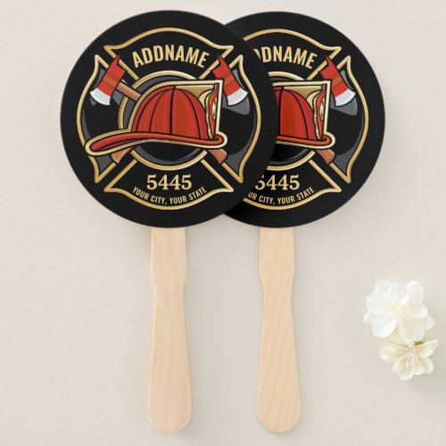 Firefighter ADD NAME Fire Station Department Badge Hand Fan