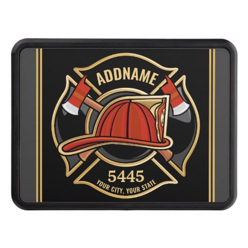 Firefighter ADD NAME Fire Station Department Badge Hitch Cover