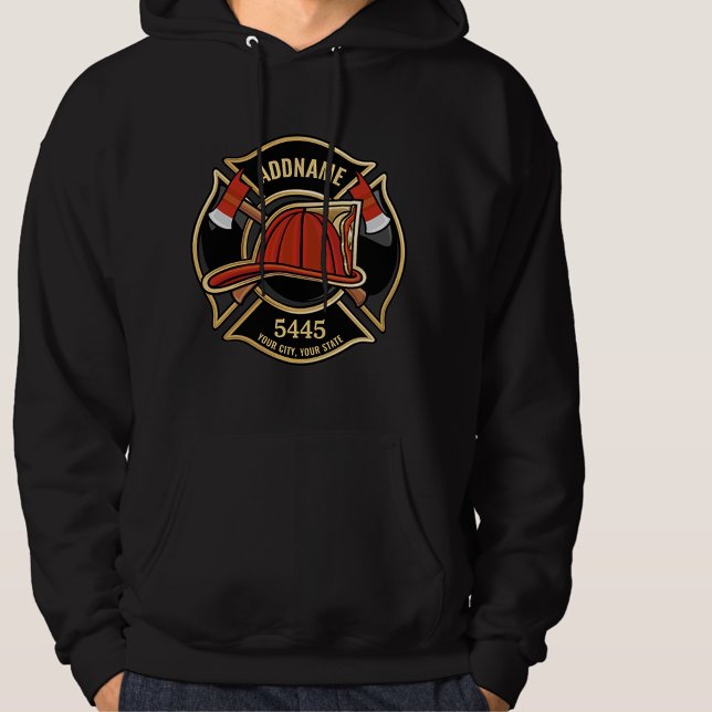 Firefighter ADD NAME Fire Station Department Badge Hoodie (Creator Uploaded)
