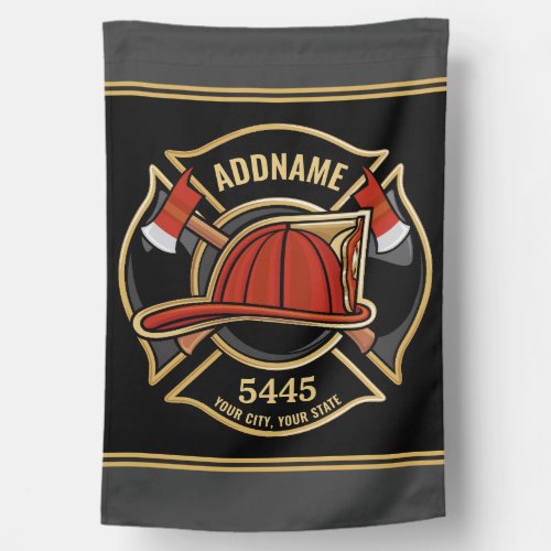 Firefighter ADD NAME Fire Station Department Badge House Flag