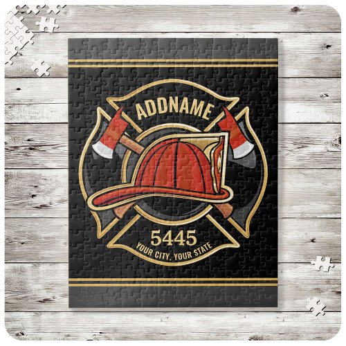Firefighter ADD NAME Fire Station Department Badge Jigsaw Puzzle