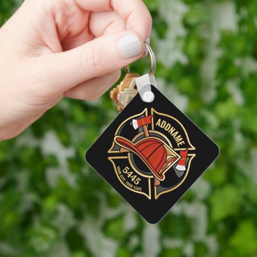 Firefighter ADD NAME Fire Station Department Badge Keychain