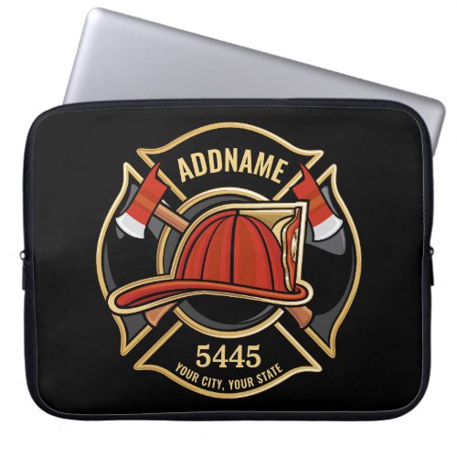 Firefighter ADD NAME Fire Station Department Badge Laptop Sleeve
