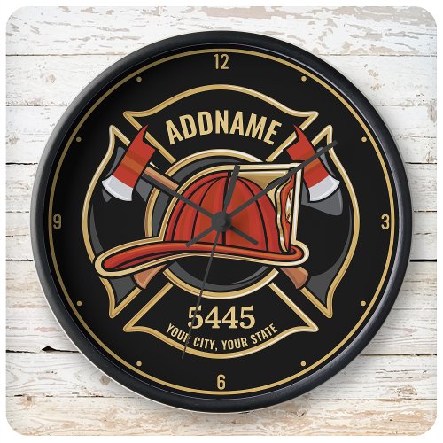 Firefighter ADD NAME Fire Station Department Badge Large Clock
