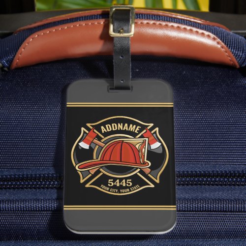 Firefighter ADD NAME Fire Station Department Badge Luggage Tag