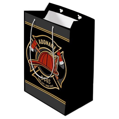 Firefighter ADD NAME Fire Station Department Badge Medium Gift Bag