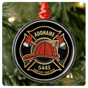 Firefighter ADD NAME Fire Station Department Badge Metal Ornament
