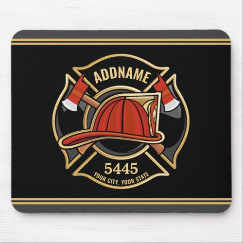 Firefighter ADD NAME Fire Station Department Badge Mouse Pad