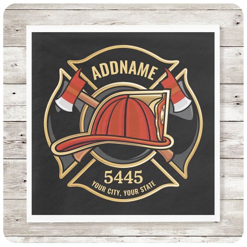 Firefighter ADD NAME Fire Station Department Badge Napkins
