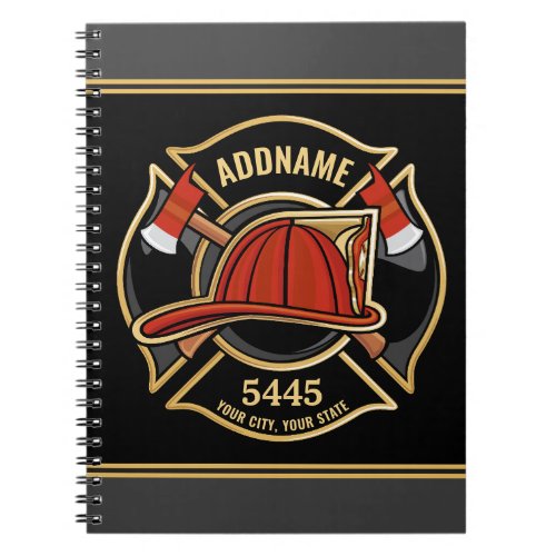 Firefighter ADD NAME Fire Station Department Badge Notebook