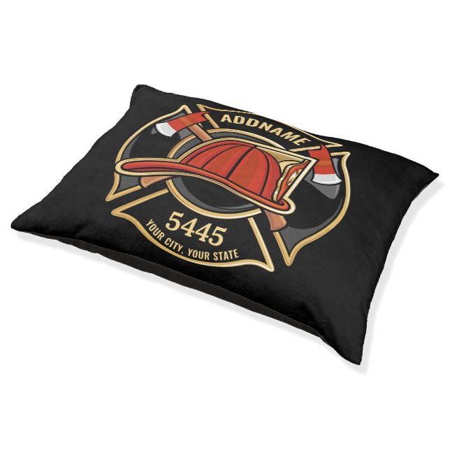 Firefighter ADD NAME Fire Station Department Badge Pet Bed (Angled)