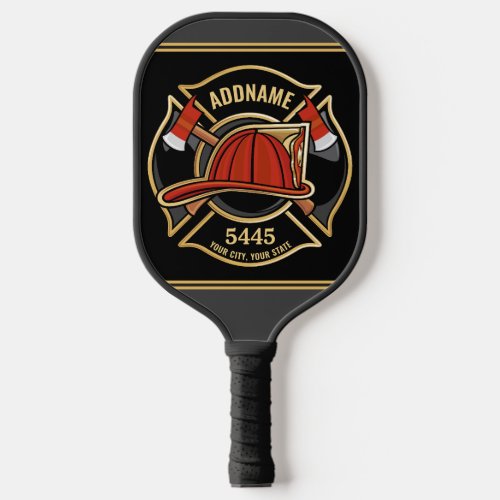 Firefighter ADD NAME Fire Station Department Badge Pickleball Paddle