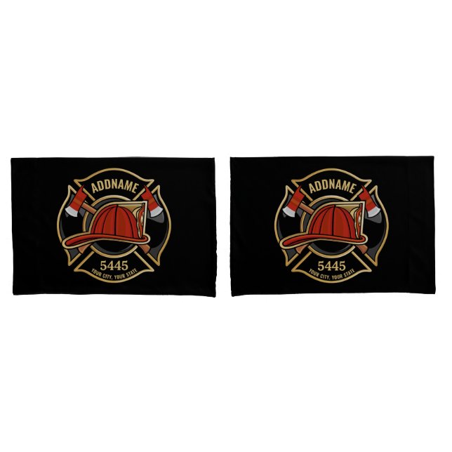 Firefighter ADD NAME Fire Station Department Badge Pillow Case (Front-Set)