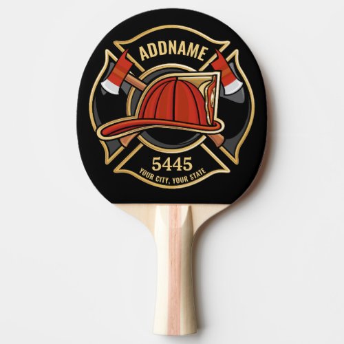 Firefighter ADD NAME Fire Station Department Badge Ping Pong Paddle
