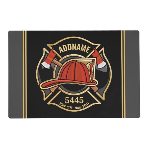 Firefighter ADD NAME Fire Station Department Badge Placemat