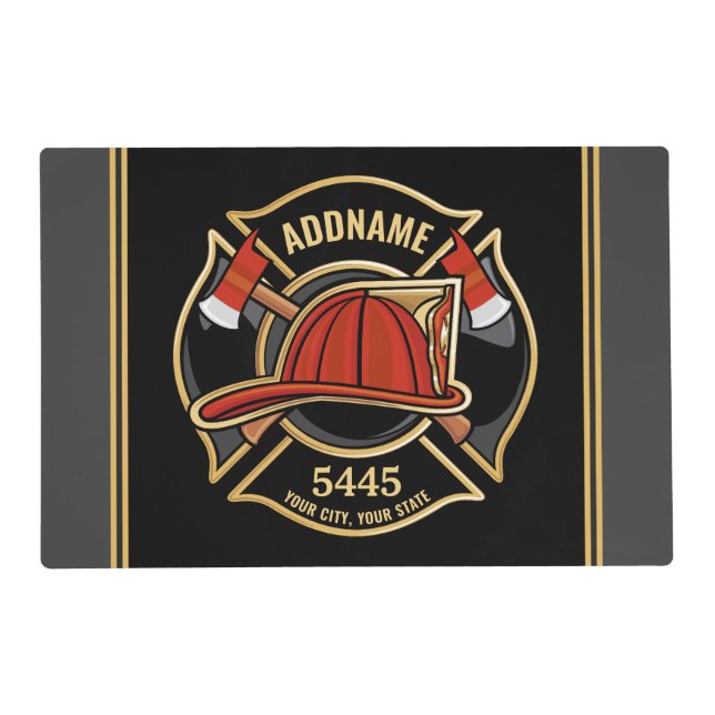 Firefighter ADD NAME Fire Station Department Badge Placemat (Front)