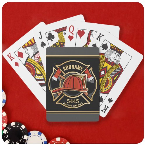 Firefighter ADD NAME Fire Station Department Badge Poker Cards