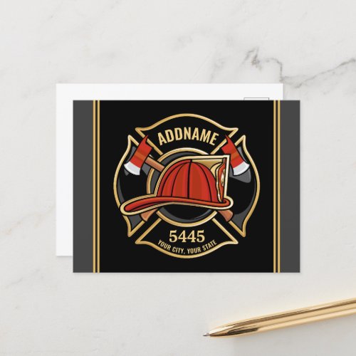 Firefighter ADD NAME Fire Station Department Badge Postcard