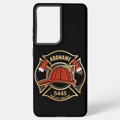 Firefighter ADD NAME Fire Station Department Badge Samsung Galaxy S21 Ultra Case