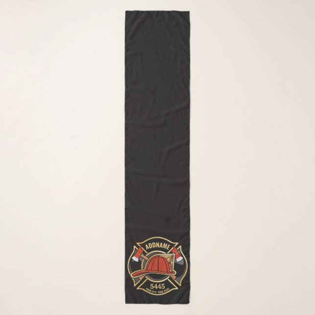 Firefighter ADD NAME Fire Station Department Badge Scarf (Front)