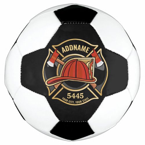 Firefighter ADD NAME Fire Station Department Badge Soccer Ball