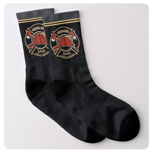 Firefighter ADD NAME Fire Station Department Badge Socks