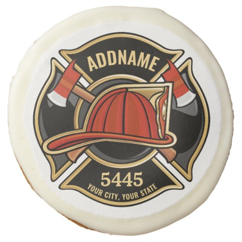 Firefighter ADD NAME Fire Station Department Badge Sugar Cookie